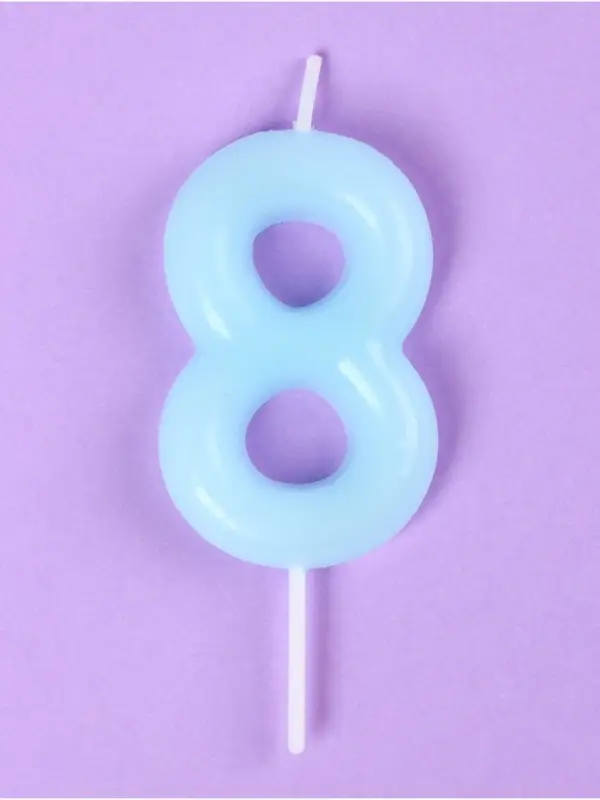 Свеча в торт &laquo;Цифра 8&raquo;, светящаяся голубая, 9 см