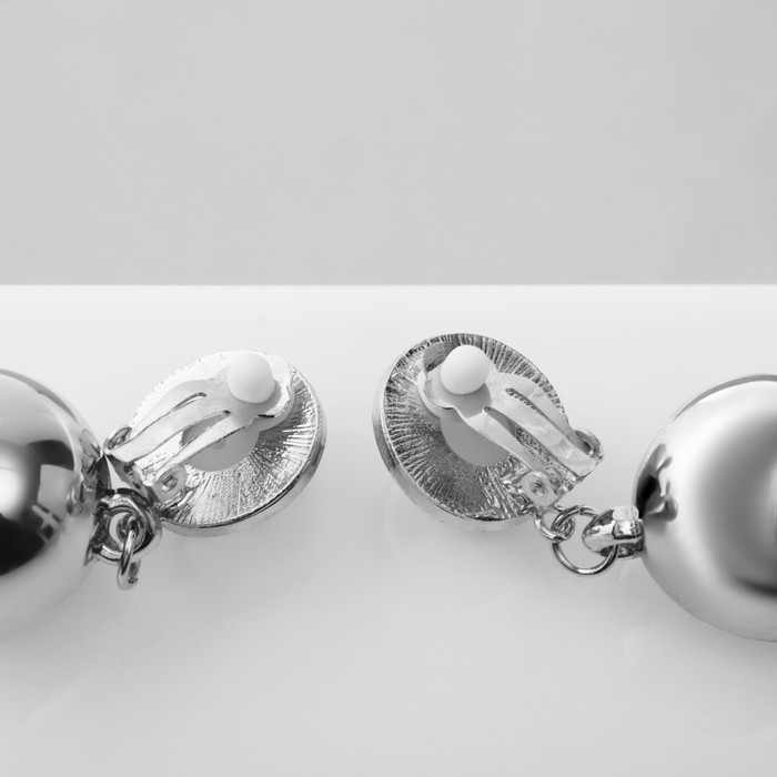 Клипсы с жемчугом &laquo;Бусина&raquo; с жемчужиной, цвет белый в серебре