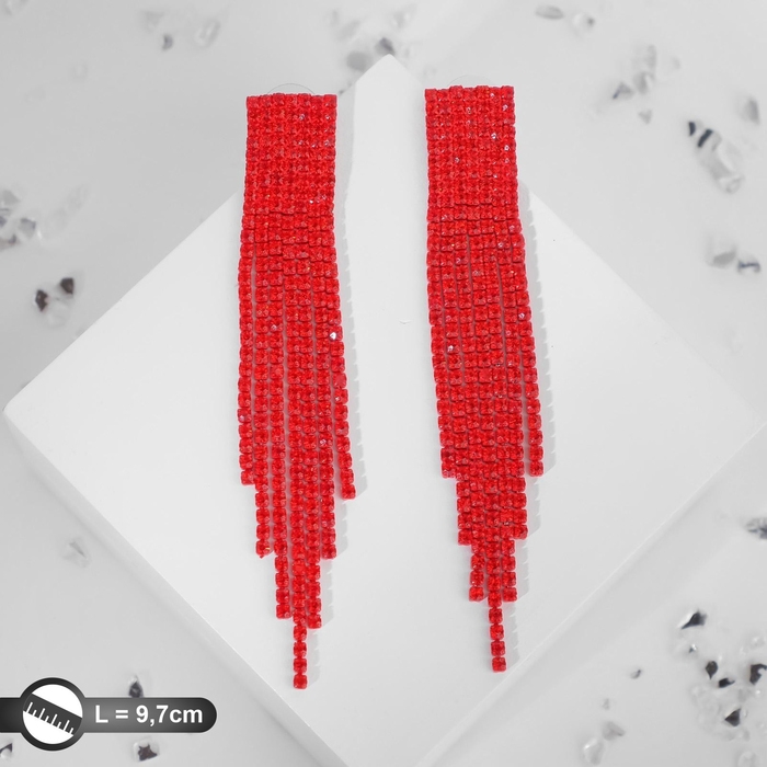 Серьги висячие со стразами &laquo;Маскарад&raquo; ступенька, цвет красный, 9,7см