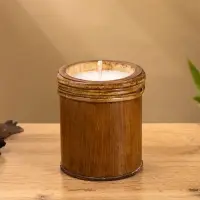 Свеча ароматизированная в бамбуке "Роза" 8х8х9 см, 200 мл, цв. бежевый