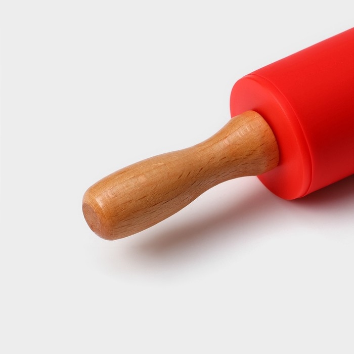 Скалка Доляна &laquo;Валенсия&raquo;, 23&times;4 см, рабочая часть 10 см, цвет красный