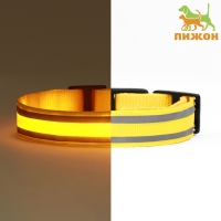 Ошейник с подсветкой Двойная полоса размер S, ОШ 35-43 х 2,5 см, 3 режима свечения жёлтый Ошейник с подсветкой Двойная полоса размер S, ОШ 35-43 х 2,5 см, 3 режима свечения жёлтый