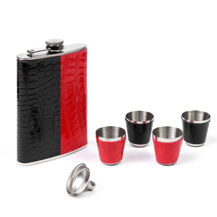 Подарочный набор 6 в 1 "Дубль": фляжка 270 мл, воронка, 4 рюмки, 17 х 17 см