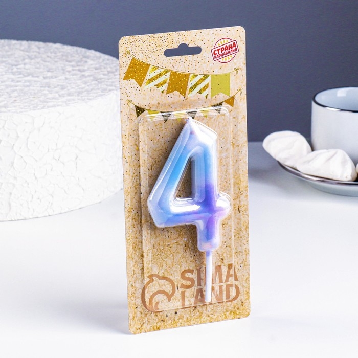 Свеча в торт на шпажке Свеча в торт на шпажке "Звездопад", цифра 4, 9 см, ГИГАНТ
