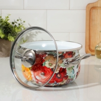 Кастрюля эмалированная &laquo;Верона&raquo;, 2,1 л, стеклянная крышка, индукция