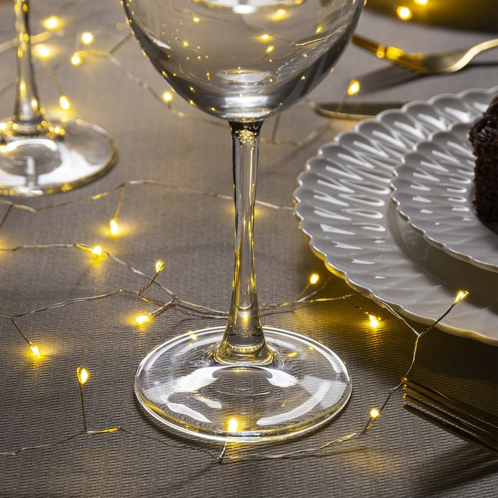 Гирлянда &laquo;Мишура&raquo; 5 м роса, IP20, серебристая нить, 100 LED, свечение тёплое белое, USB