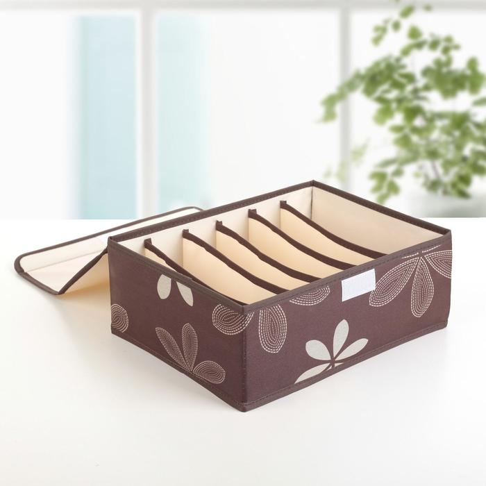Набор органайзеров для хранения белья с крышкой &laquo;Листочки&raquo;, 3 шт, 32&times;24&times;12 см, цвет коричневый