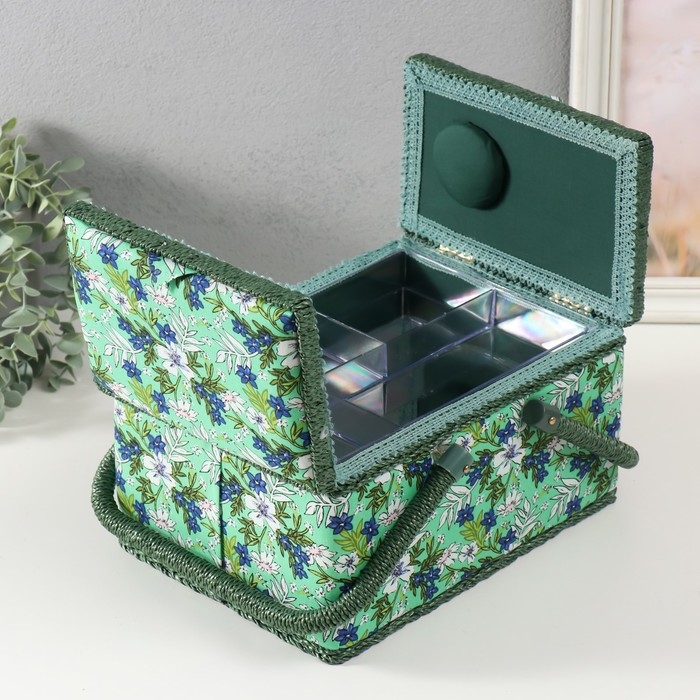Шкатулка для рукоделия "Полевые цветы на зелёном" 19х26х14,5 см
