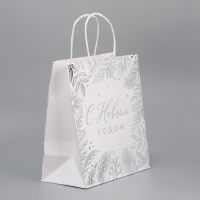 Пакет подарочный новогодний крафтовый &laquo;Серебро&raquo;, 22 х 25 х 12 см, Новый год