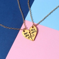 Кулоны &laquo;Неразлучники&raquo; для него и неё, цвет чернёное золото, 40 см