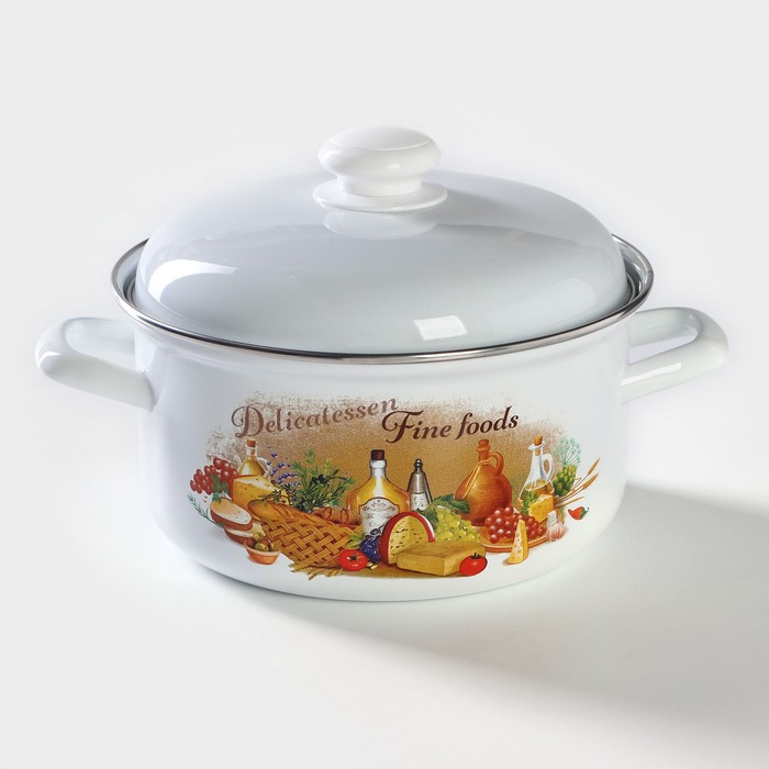 Кастрюля эмалированная цилиндрическая &laquo;Уральский сувенир&raquo;, 3 л, индукция, цвет белый, деколь МИКС