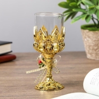 Подсвечник пластик, стекло на 1 свечу "Розочки" бокал на ножке золото 13х6х6 см