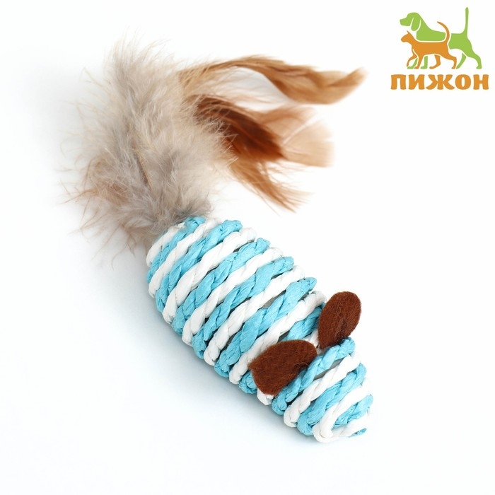 Игрушка для кошек Игрушка для кошек "Мышь-погремушка", 7 см, бело-голубая