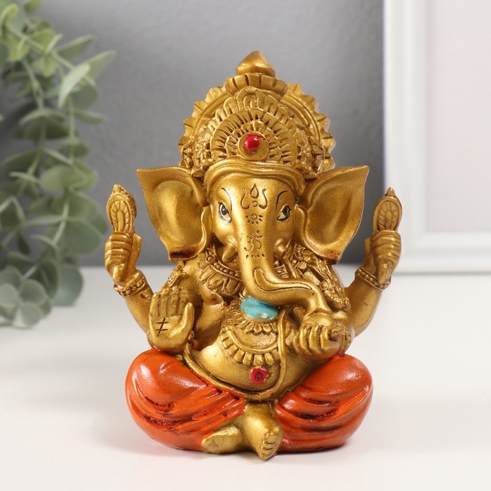 Сувенир полистоун под бронзу Сувенир полистоун под бронзу "Ганеша, в оранжевых шароварах" 10х10х12,5 см