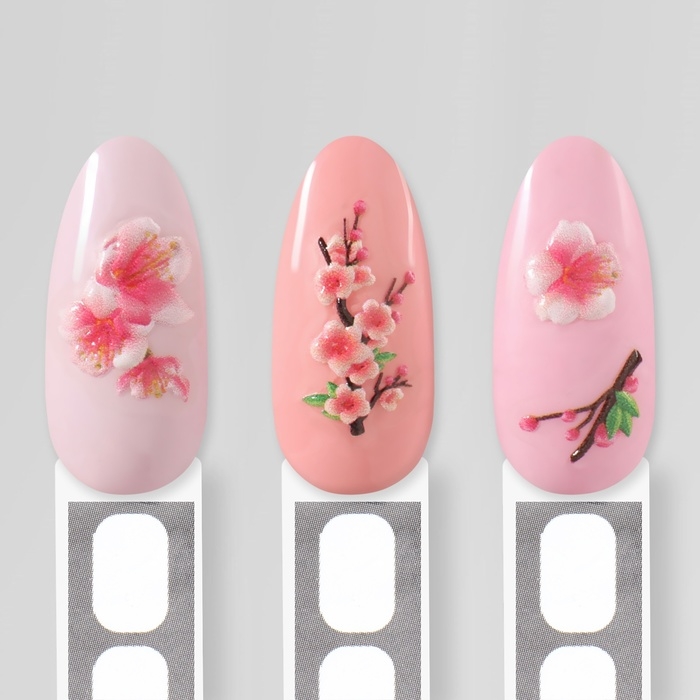 Наклейки для ногтей &laquo;Сакура&raquo;, объёмные, цвет розовый/белый