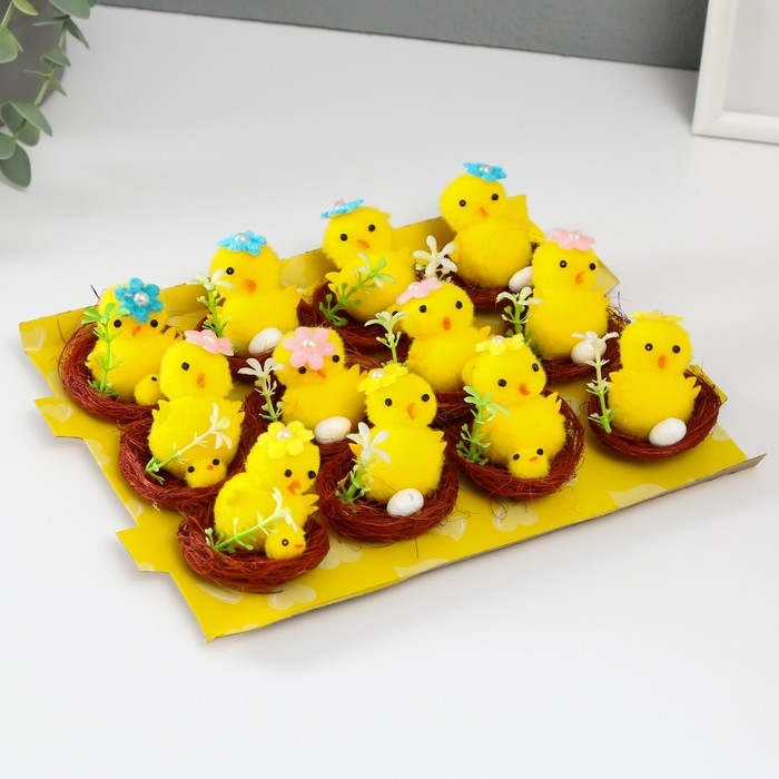 Сувенир пасхальный Сувенир пасхальный "Цыпа с цыплёнком в гнезде с цветочками" набор 12 шт 5х5х5 см