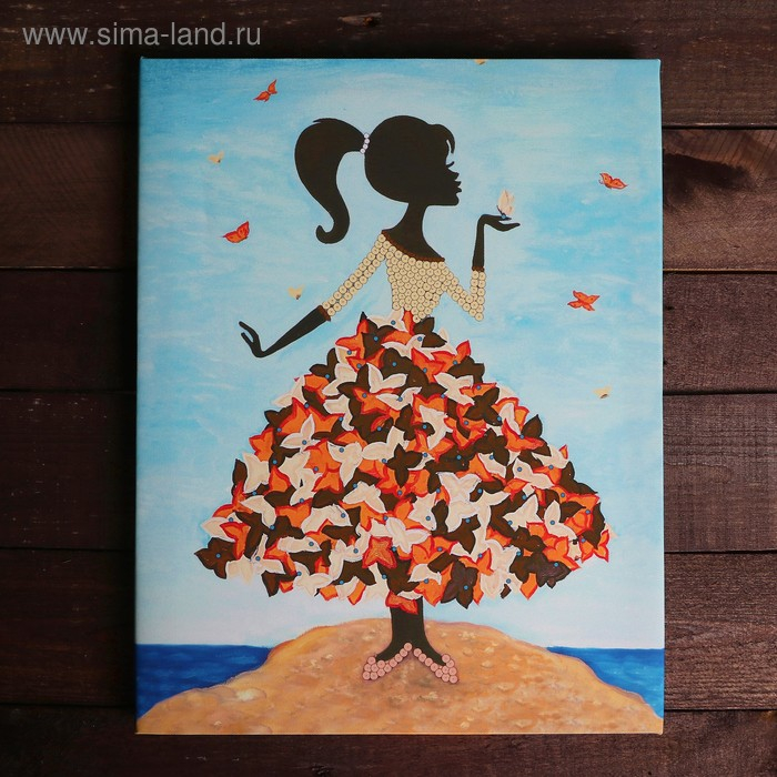 Мозаика из пайеток на холсте &laquo;Девочка с бабочками&raquo;