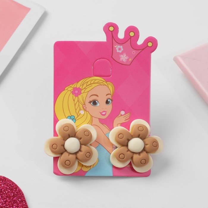 Клипсы детские &laquo;Выбражулька&raquo; цветок в кружочек, цвет бежево-коричневый