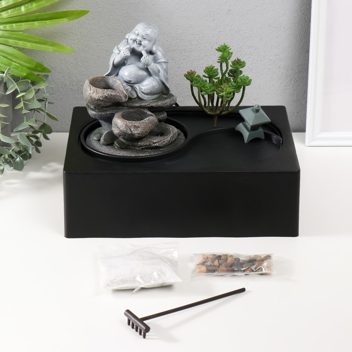 Фонтан настольный от сети, подсветка Фонтан настольный от сети, подсветка "Хотей на камнях" 29х21х22 см