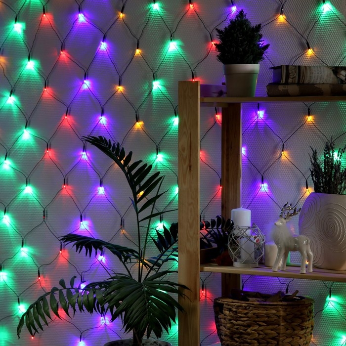 Гирлянда &laquo;Сеть&raquo; 1.6 &times; 1.6 м, IP20, тёмная нить, 144 LED, свечение мульти, 8 режимов, 220 В