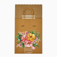 Пакет с клапаном &laquo;Букет цветов&raquo;, крафт, глиттер, 19,5 &times; 10 &times; 25.2 см
