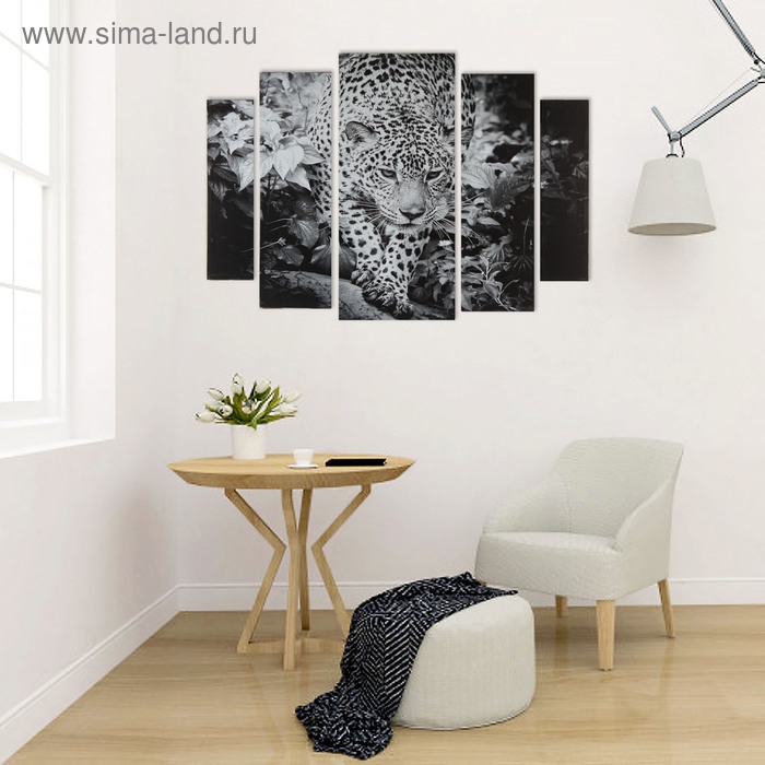 Картина модульная на подрамнике "Черно-белый леопард" 2-14х53, 2-21х69,5 1-34х79; 80х118 см