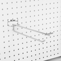 Крючок одинарный с ценникодержателем для металлической перфорированной панели, шаг 50 мм, d=4,8 мм, L=25 см, цвет хром Крючок одинарный с ценникодержателем для металлической перфорированной панели, шаг 50 мм, d=4,8 мм, L=25 см, цвет хром