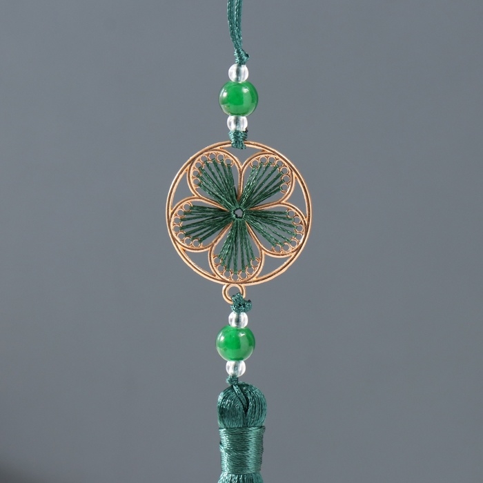 Подвеска текстиль, металл Подвеска текстиль, металл "Цветок в оправе" тёмно-зелёная 1х3х19,5 см