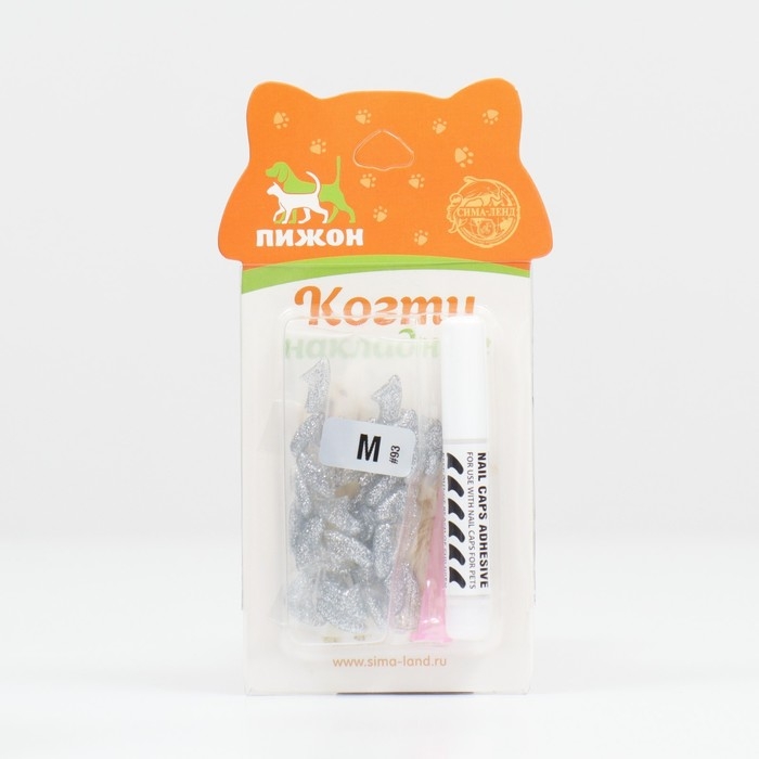 Когти накладные "Антицарапки" (20 шт),  размер M, серебряные с блестками