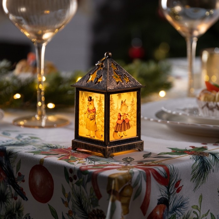 Светодиодная фигура &laquo;Бронзовый фонарь с лисами&raquo; 6.3 &times; 12 &times; 6.3 см, пластик, батарейки AG13х3 (в комплекте) , свечение тёплое белое