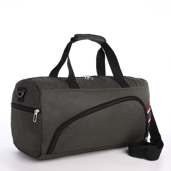 Сумка дорожная на молнии, 3 наружных кармана, держатель для чемодана, длинный ремень, цвет хаки Сумка дорожная на молнии, 3 наружных кармана, держатель для чемодана, длинный ремень, цвет хаки