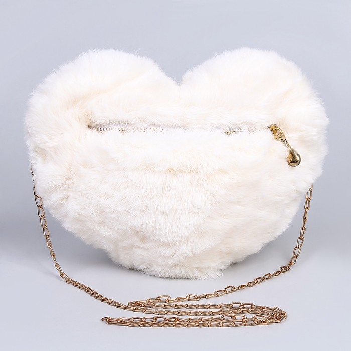 Сумка из плюша«Сердце», 25 х 20 х 3 см, цвет белый Сумка из плюша«Сердце», 25 х 20 х 3 см, цвет белый