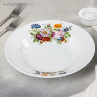 Тарелка фарфоровая глубокая &laquo;Букет цветов&raquo;, 500 мл, d=24 см, цвет белый