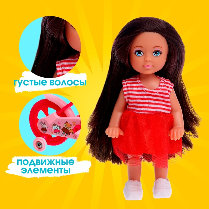 Кукла малышка Lyna на велопрогулке с велосипедом и аксессуарами, МИКС