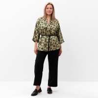 Костюм женский (туника и брюки), цвет хаки/черный, принт цветы, размер 56 Костюм женский (туника и брюки), цвет хаки/черный, принт цветы, размер 56