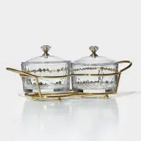 Набор стеклянных конфетниц &laquo;Богема&raquo;, на подставке 24&times;9,5&times;8,5 см, 2 шт, цвет металла золотой