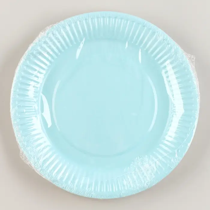 Тарелка одноразовая бумажная однотонная, голубая, 18 см