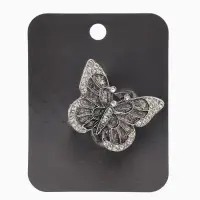 Кольцо для платка "Бабочка", цвет белый в чернёном серебре