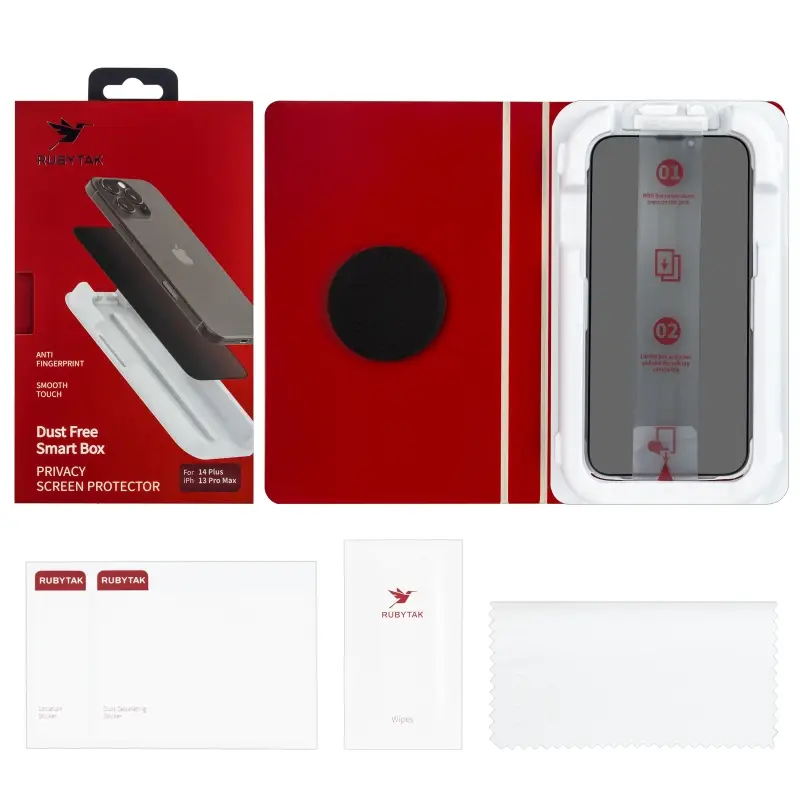 Защитное стекло RUBYTAK iPh 13 Pro Max /14 Plus Privacy с аппликатором
