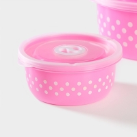 Ланч - боксы Доляна &laquo;Горошек&raquo;, набор 3 шт: 300/600/900 мл, круглые, цвет розовый