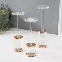 Подсвечник металл, акрил "Прямоугольники" d=6,5 см, набор 3 шт h=24 см, 22,5 см, 20,5 см