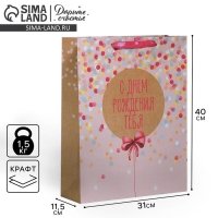Пакет подарочный крафтовый вертикальный, упаковка, &laquo;С Днём Рождения Тебя!&raquo;, 30 х 41 х 11,5 см