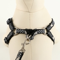 Комплект амуниции "Горошек", ширина 1 см, шлейка 27-42 см, поводок 120 см, чёрный