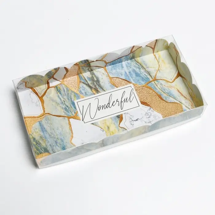 Коробка для печенья, кондитерская упаковка с PVC крышкой, голография, &laquo;Камень&raquo;, 10.5 х 21 х 3 см