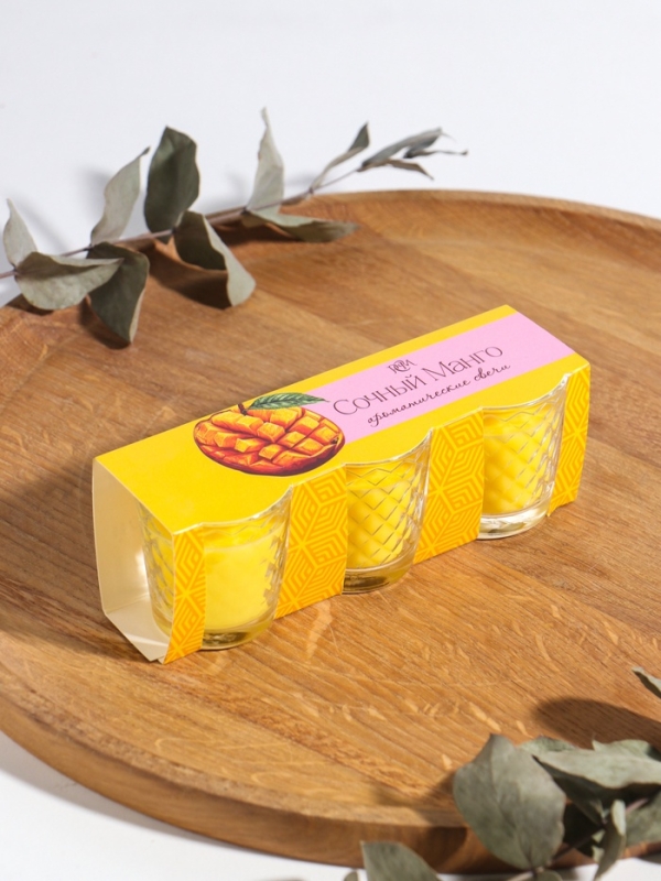 Свеча ароматическая в стакане (набор 3 шт) по 50 мл, 10 ч, 32 гр, СОЧНЫЙ МАНГО Свеча ароматическая в стакане (набор 3 шт) по 50 мл, 10 ч, 32 гр, СОЧНЫЙ МАНГО