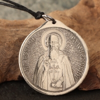 Икона-подвеска Пр.Сергий Радонежский и Ангел хранитель, 12г, 33х30 мм, юв. мельхиор