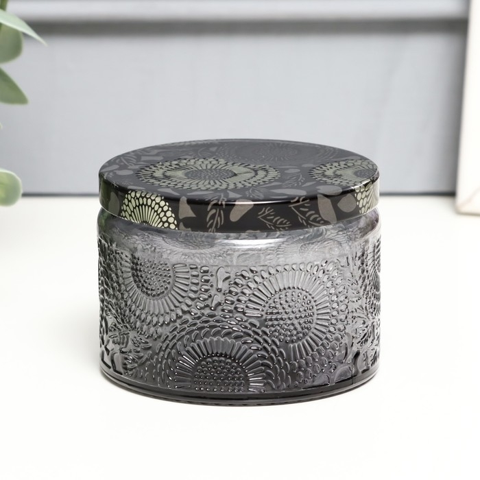 Банка для свечей стекло с крышкой Банка для свечей стекло с крышкой "Цветочная" серая, круглая 5х7х7 см