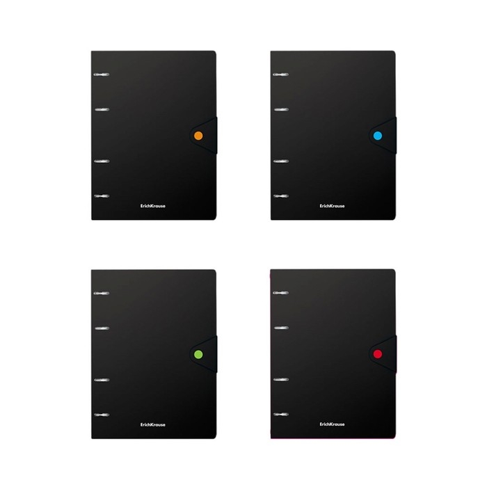 Тетрадь на кольцах, 80 листов в клетку, ErichKrause Accent, пластиковая обложка, на кнопке, блок офсет 100% белизна, МИКС