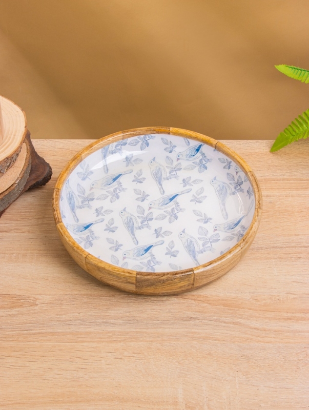 Блюдо "Синие птицы" дерево манго 25х25х4,5 см