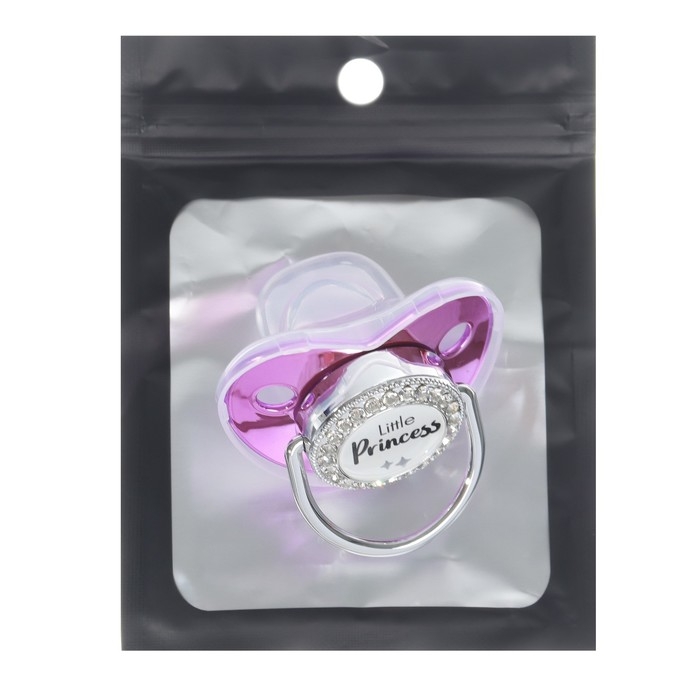 Соска - пустышка силиконовая ортодонтическая &laquo;LITTLE PRINCESS&raquo;, от 12 мес., с колпачком, цвет розовый/серебро, стразы